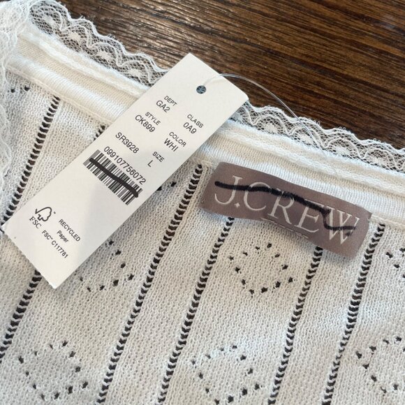 NWT J.Crew Sz L White Pointelle Short-Sleeve V-Neck Cardigan Ultra-Fine Cotton - Picture 4 of 9
